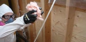 Technician Removing Moldy and Soaked Insulation 